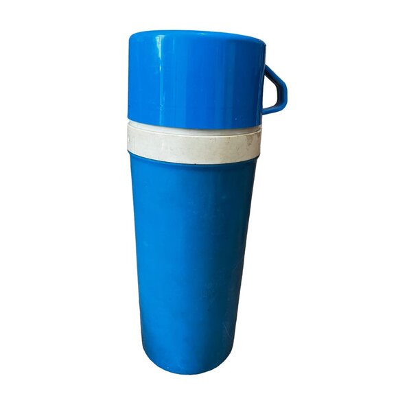 Vintage Aladdin 1 Liter Thermos Blue & White Plastic with Cup and Closure - Picture 3 of 10